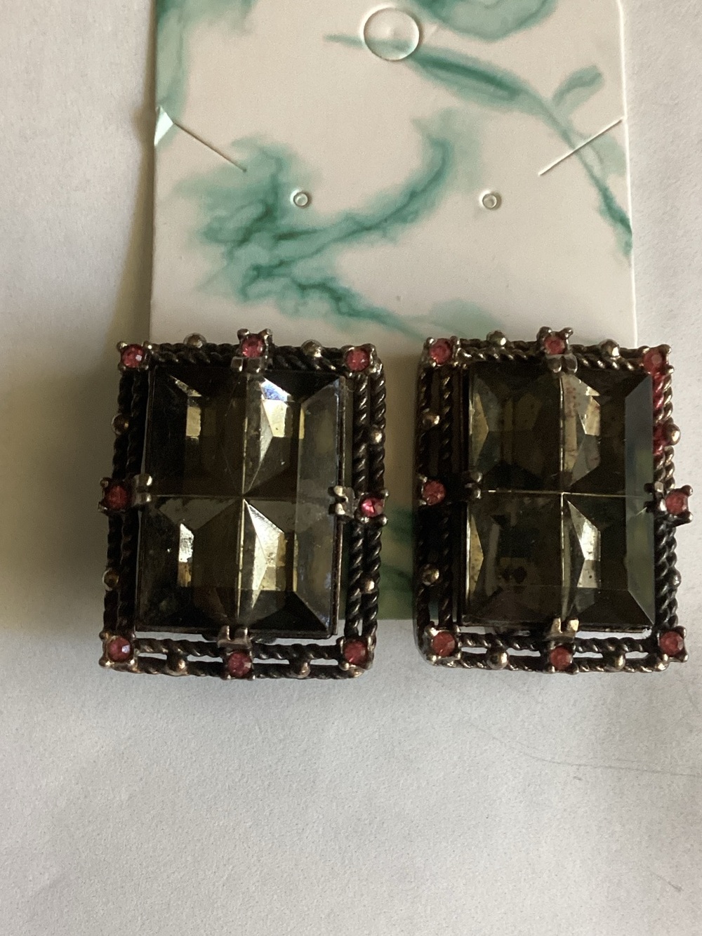 Smoky Glass and Pink Accent Statement Earrings - Unbranded